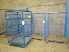 4 - blue cages on pallets and 1 - blue mobile cage