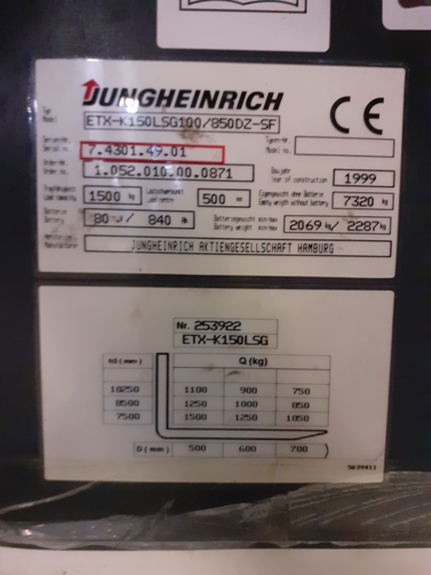 Jungheinrich ETX-Kombi K150 stacker truck (No.1), s/n 743014901, year 1999, with battery and Varta - Image 3 of 5