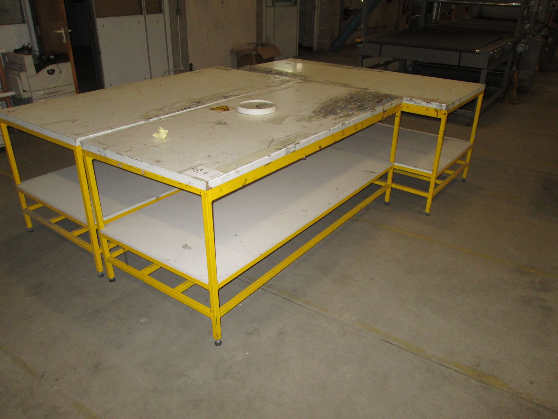 3 - Metal framed work benches, with under shelving, as lotted - Image 2 of 2