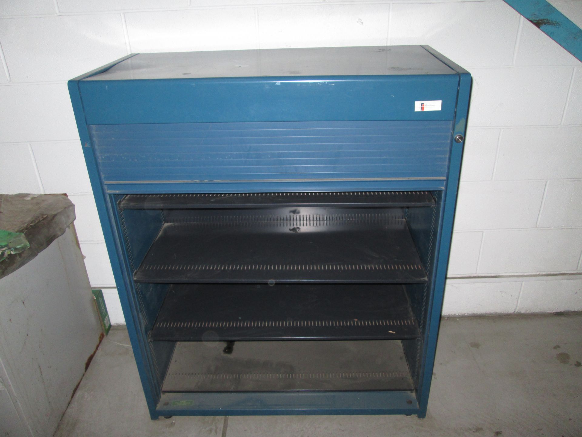 Metal cupboard blue with vertical tambour front - Image 2 of 2