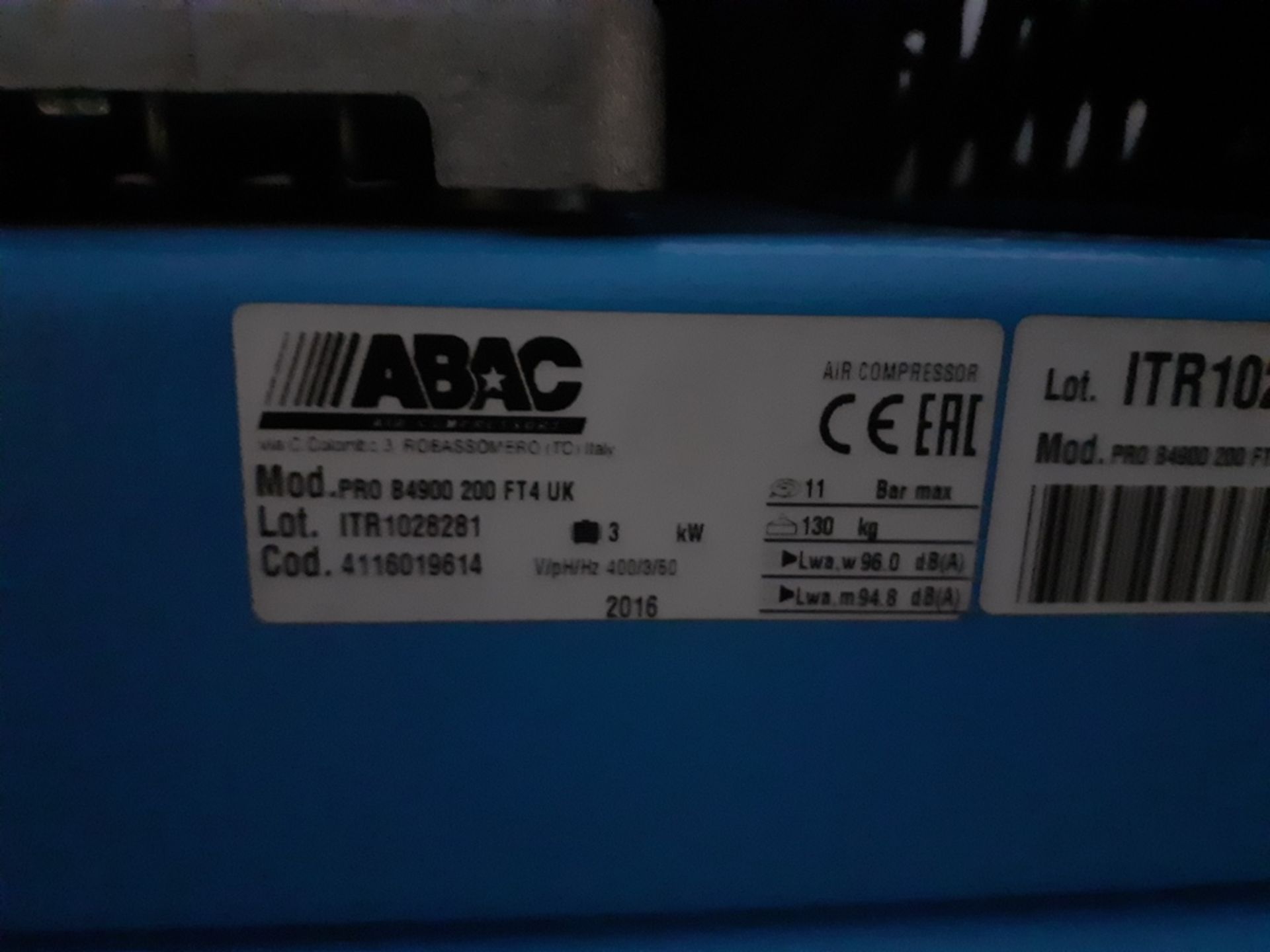 ABAC Pro B4900 200 FT4 UK air receiver mounted air compressor, year 2016.*NB: This item has no - Image 2 of 2