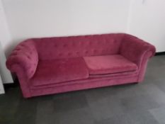 Chesterfield type pink fabric 3 seater sofa