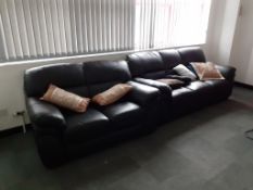 3 seater black faux leather sofa plus 2 seater faux leather sofa and coffee table