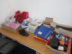 Assorted sundries including desk tidies, pens, pencils, note books etc.,Located at main school,**