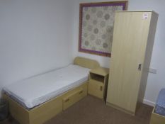 Lightwood effect suite comprising single bed with under storage drawer, single wardrobe, bedside