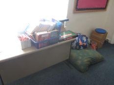 Remaining loose contents of PSHE (CF15) including desk, chair, books, DVD's, desk tidies etc.,