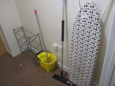 Shoe rack, ironing board, mop and bucket,Located Greystones,** Located at Shapwick School, Station