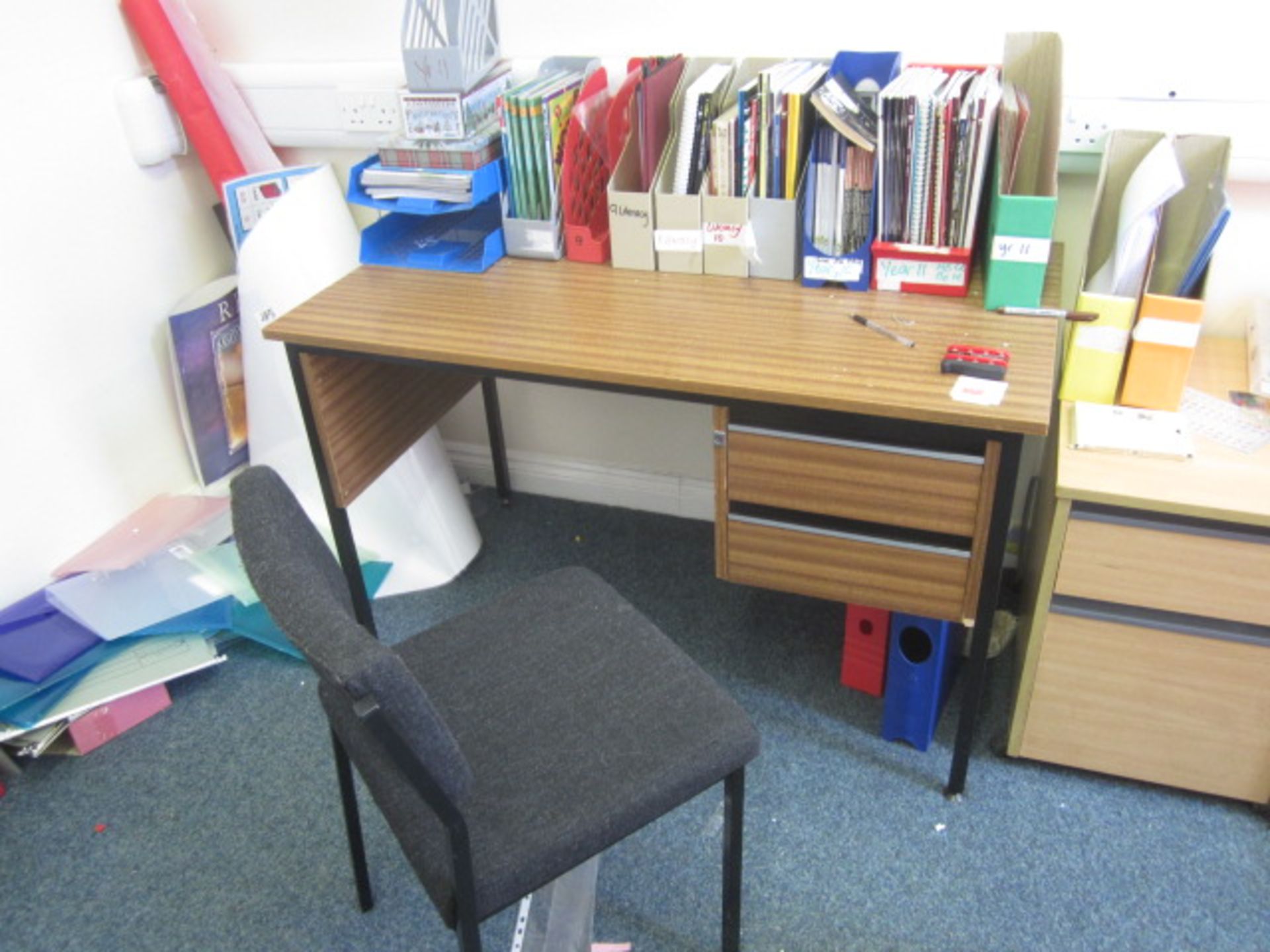 Loose contents of room including tray storage unit, 2 x chairs, various books, folders, exercise - Image 2 of 12