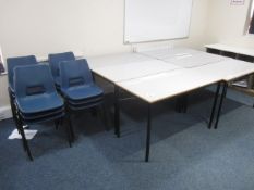 6 x melamine tables, 12 x plastic chairs,Located at Church Farm,** Located at Shapwick School,