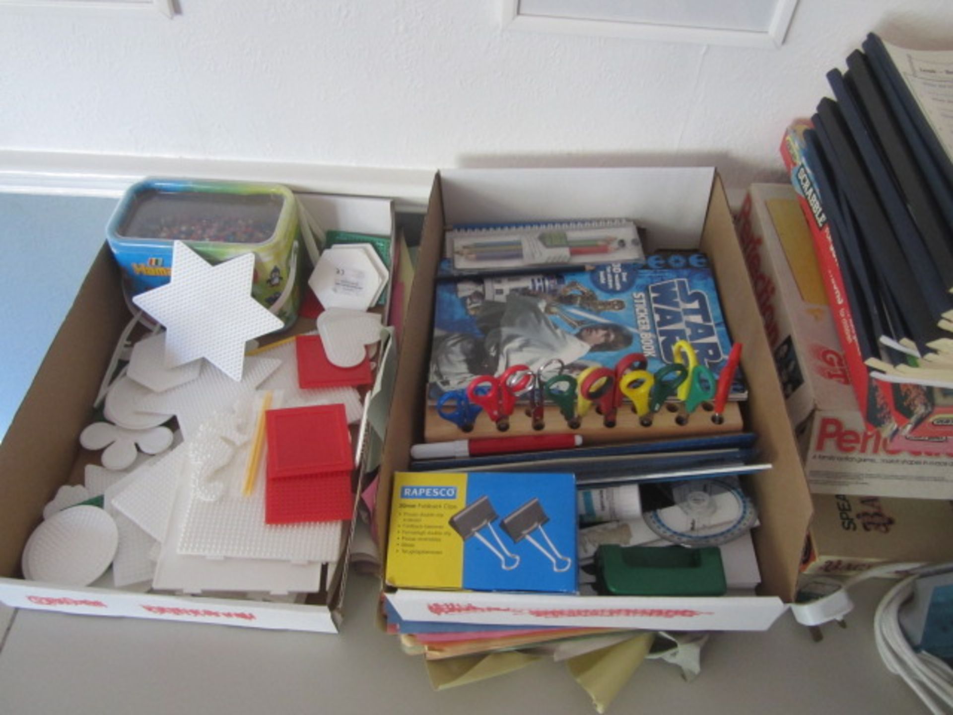 Quantity of assorted plastic storage boxes, teaching aids, pens, board games, etc.,Located at main - Image 3 of 6