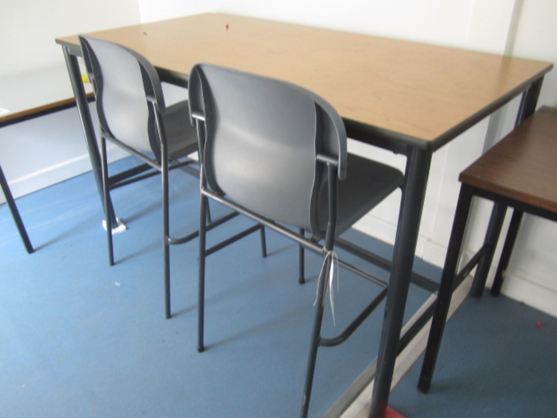 3 x assorted tables, 2 x laboratory chairs, 2 x leatherette chairs, stool, 4 drawer filing cabinet, - Image 2 of 4