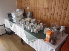 Quantity of assorted glass and chinaware, vases, Cafetieres, etc.,Located at main school,**