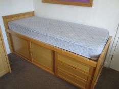 Wood effect bedroom suite comprising single bed with 3 drawer/ 2 door under storage, desk with