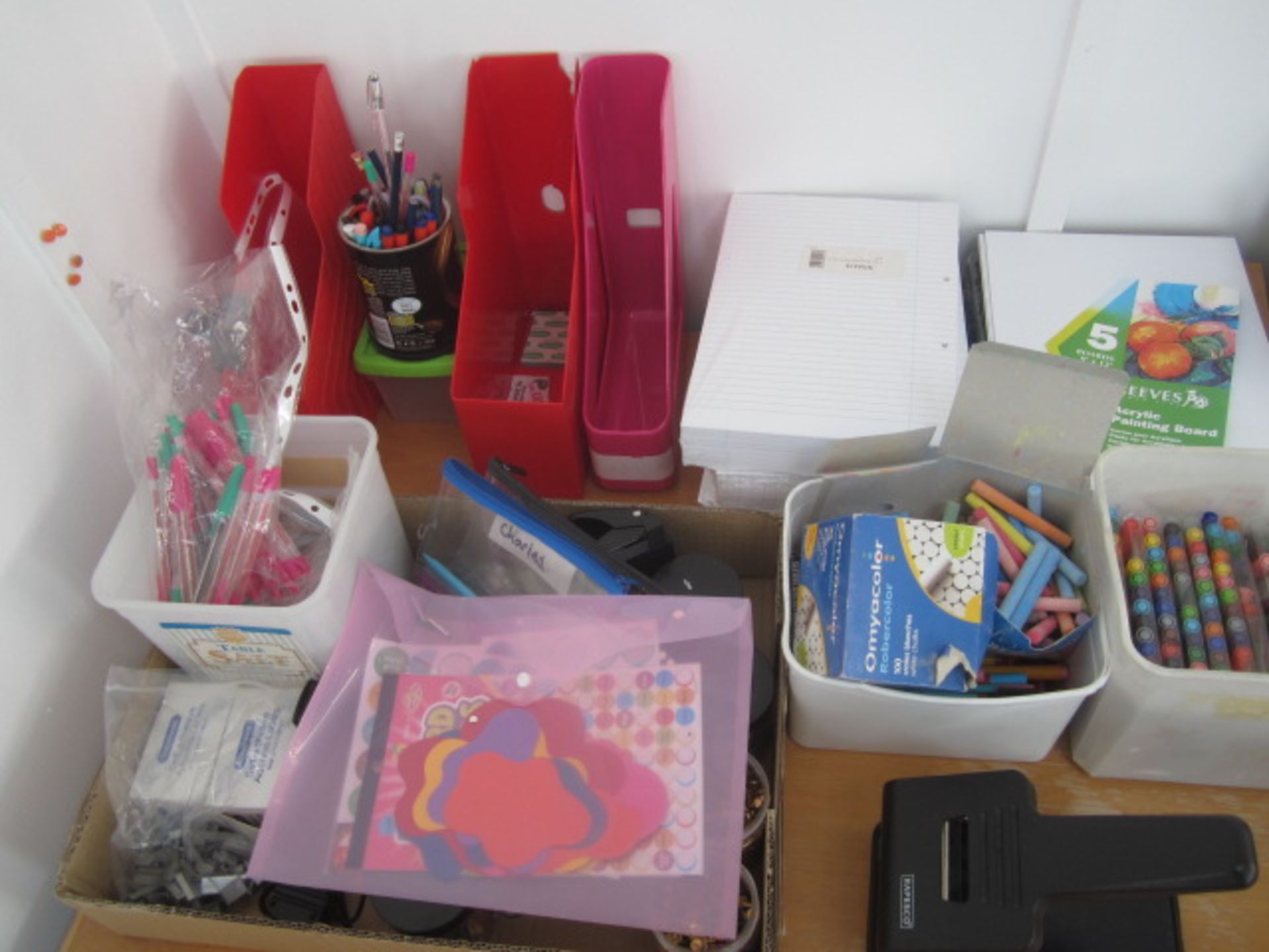 Assorted sundries including desk tidies, pens, pencils, note books etc.,Located at main school,** - Image 2 of 3