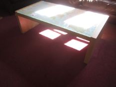 Lightwood effect coffee table with perspex inlaid top with map ,Located at main school,** Located at