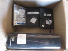 3 x external hard drives, 2 x hard drives,Located at main school,** Located at Shapwick School,