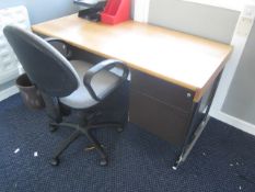 Double pedestal desk, upholstered chair,Located at main school,** Located at Shapwick School,