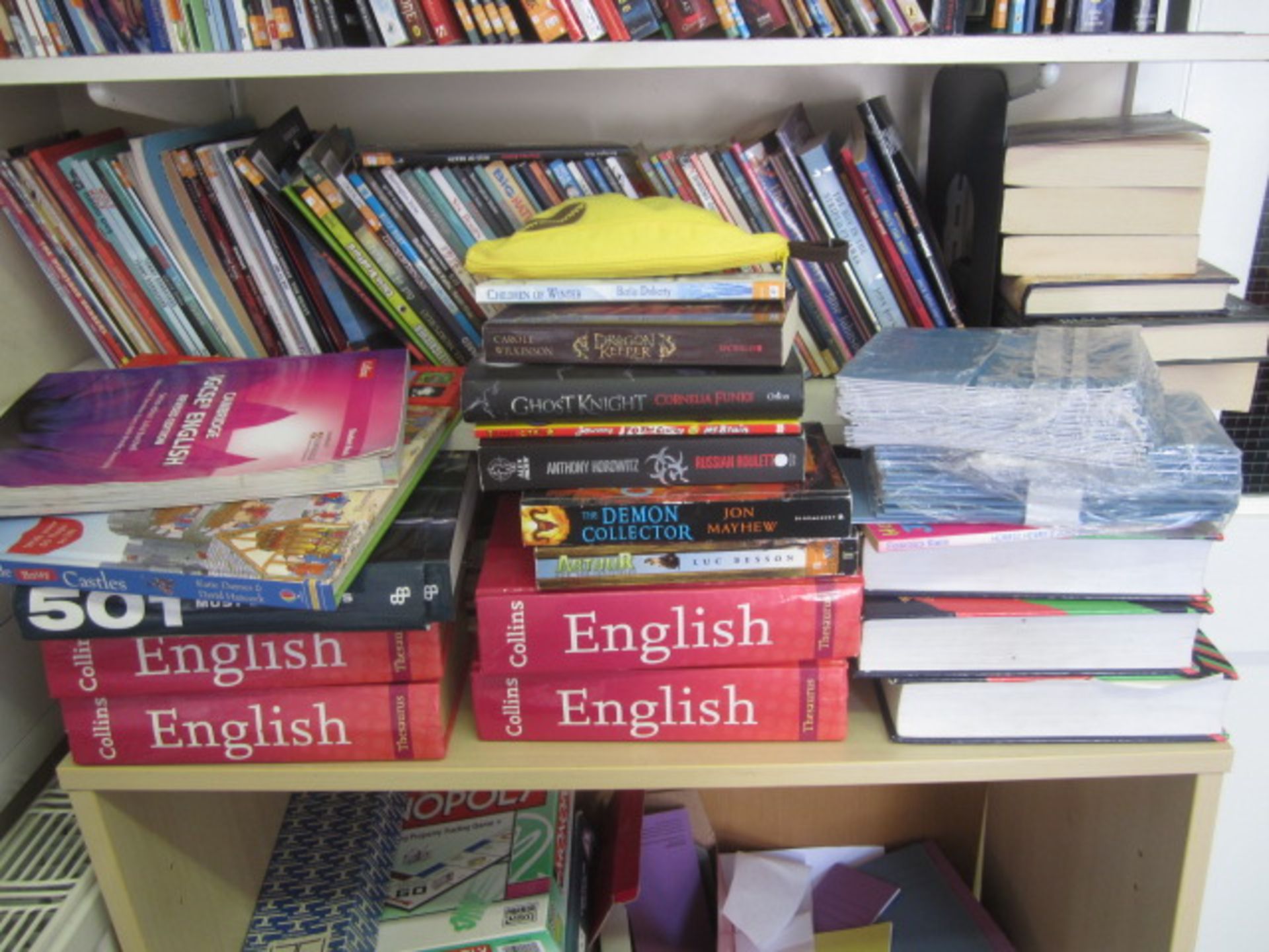 Loose contents of room including tray storage unit, 2 x chairs, various books, folders, exercise - Image 11 of 12