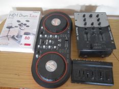 Silver crest mixer player with DJ scratch, HD-1 drum tutor, Numark DM950 equaliser,Located at main