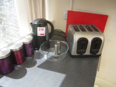 Assorted chinaware, kettle, 4 slice toaster etc.,Located Greystones,** Located at Shapwick School,