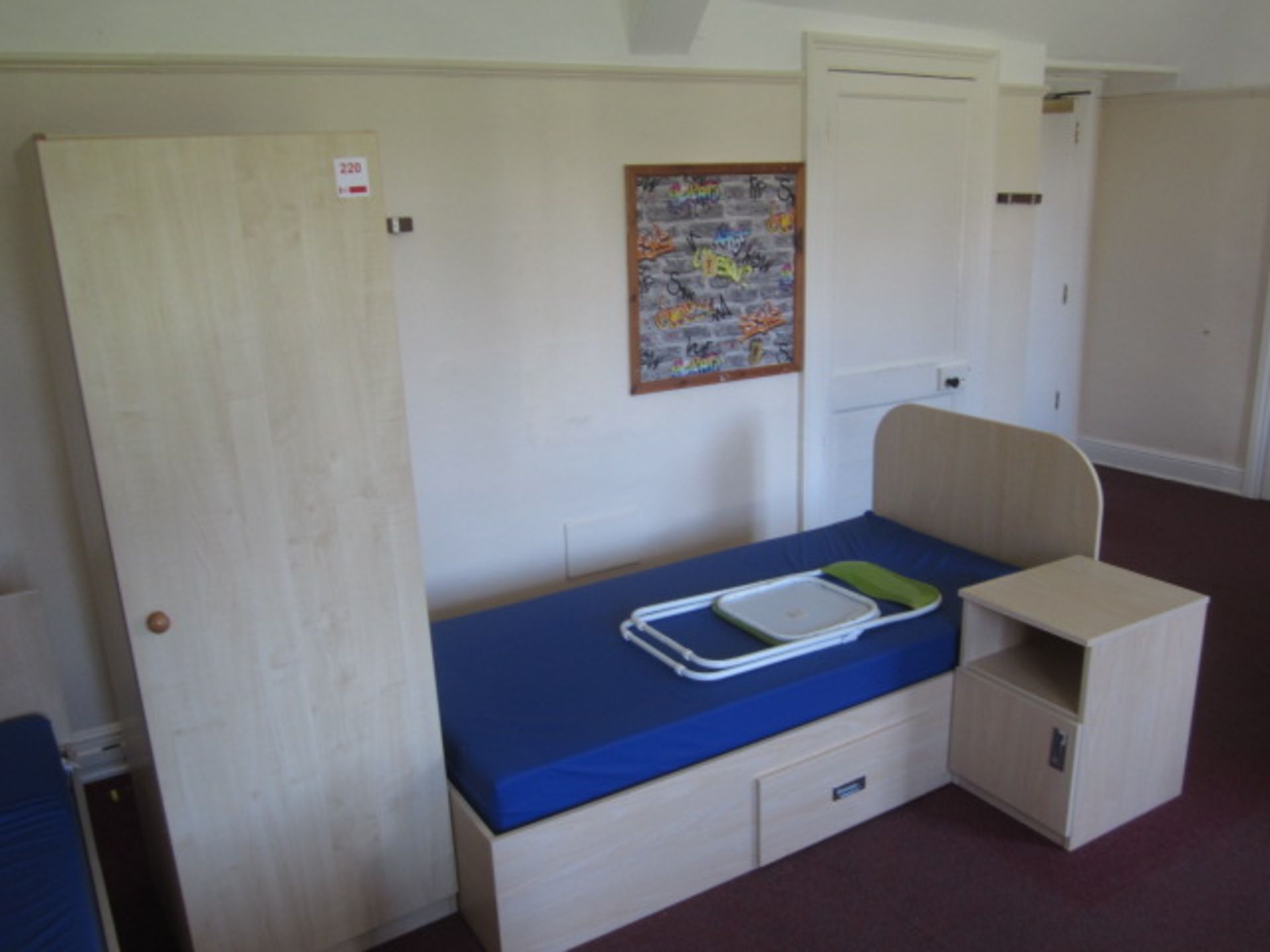 Lightwood effect bedroom suite comprising single bed with under storage drawer, single wardrobe,