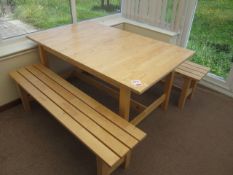 Wood effect kitchen table, 1500mm x 900mm, 2 x wood effect slatted bench seats,Located Greystones,**