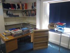 Loose contents of History GR (CF10) including desk, bookcase, table, pens, ring binder etc.,