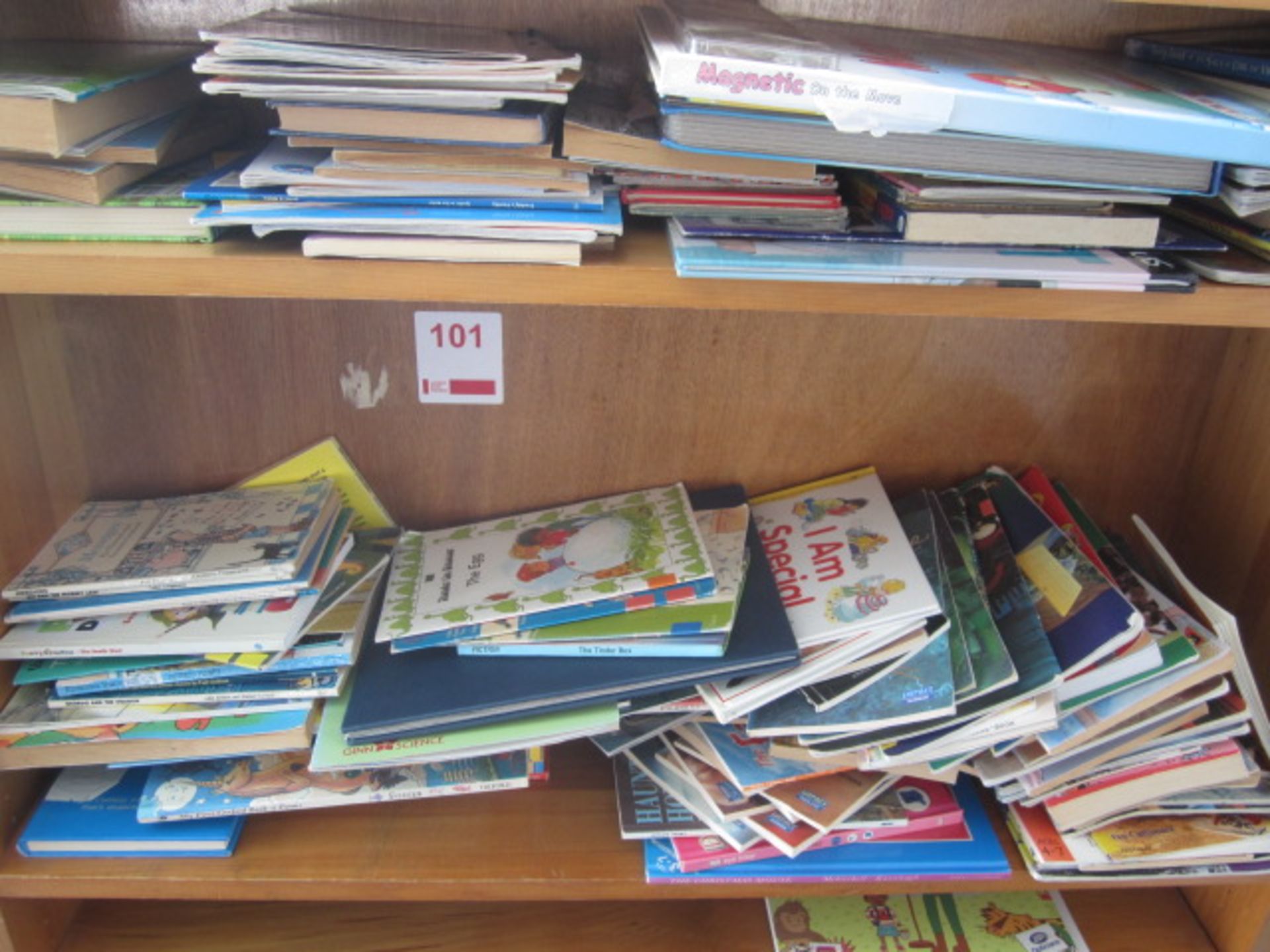 Wood effect bookcase with assorted books, teaching aids, board games, books etc.,Located at main - Image 2 of 13