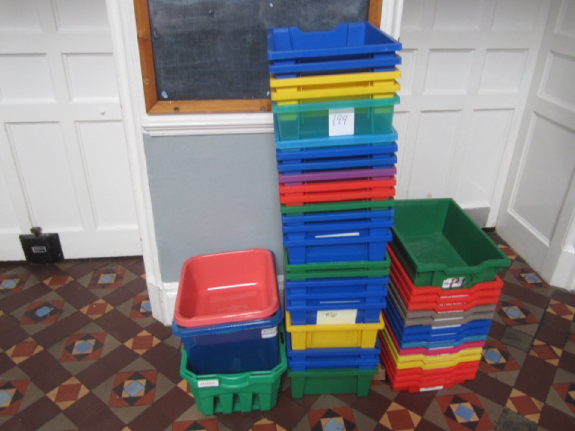 Quantity of assorted plastic storage boxes, teaching aids, pens, board games, etc.,Located at main - Image 5 of 6