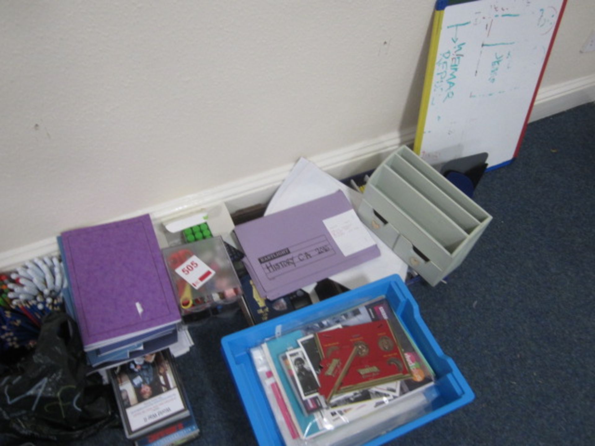 Loose contents of History GR (CF10) including desk, bookcase, table, pens, ring binder etc., - Image 5 of 7