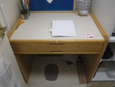 Wood effect desk with drawer, pedestal unit, 3 drawer storage unit, folding chair, Canon printer,