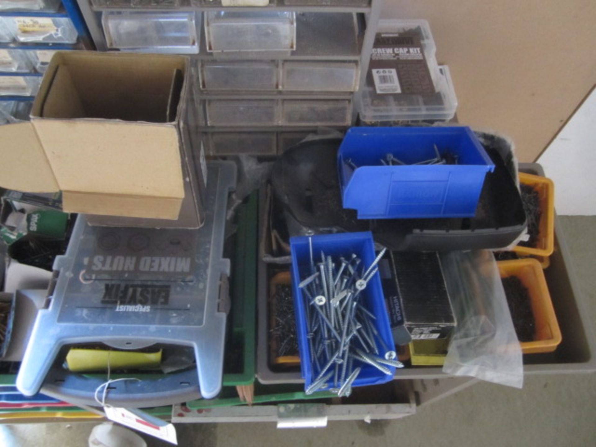 Large quantity of consumable stock including nuts, bolts, screws, staples, nails, tacks, panel - Image 3 of 7