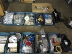 Approximately 20 boxes of assorted blind consumables including Braid, tie back hooks, Louvolite