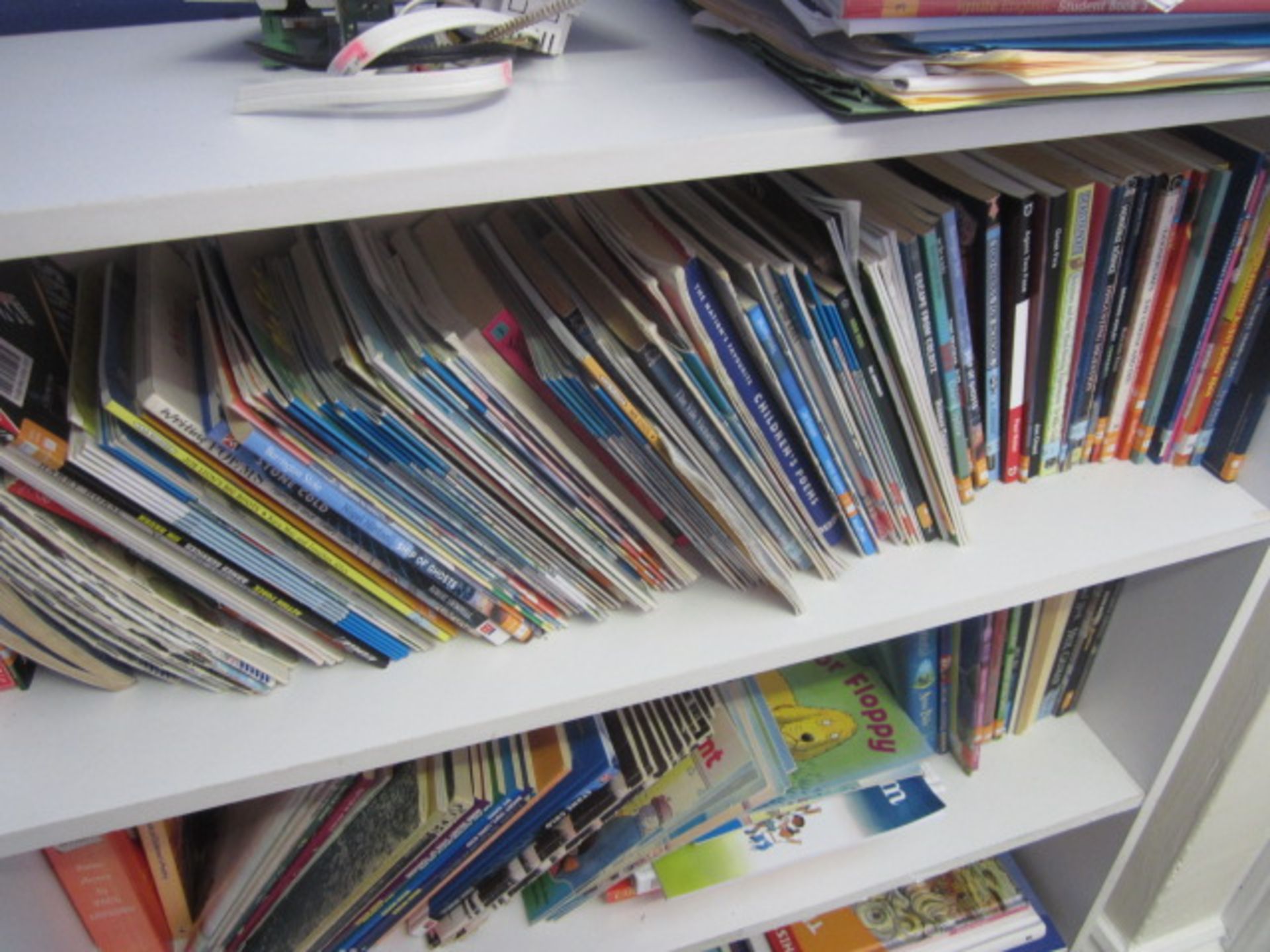 Loose contents of room including tray storage unit, 2 x chairs, various books, folders, exercise - Image 6 of 12