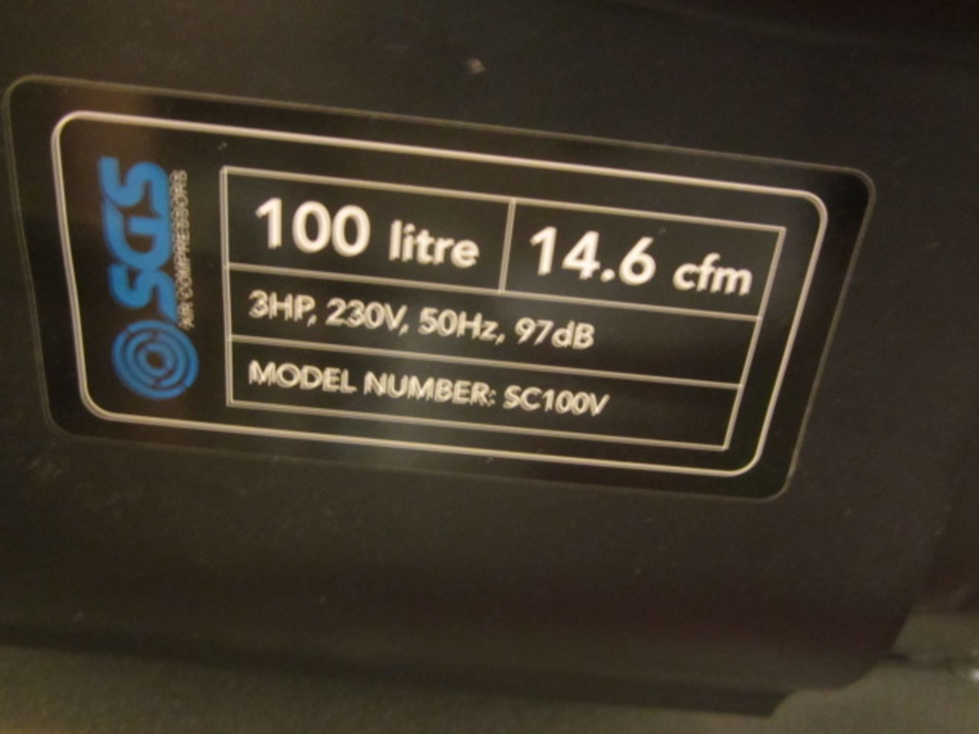 SGS SC100V mobile reciprocating air compressor, 100 litre, 3HP, 230v, 50Hz, 97db - Image 3 of 4