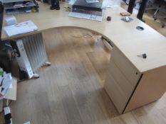Two light wood L shaped office desks with built in 3 drawer pedestal