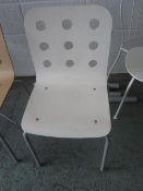 Six Ikea holed back wooden chairs, white