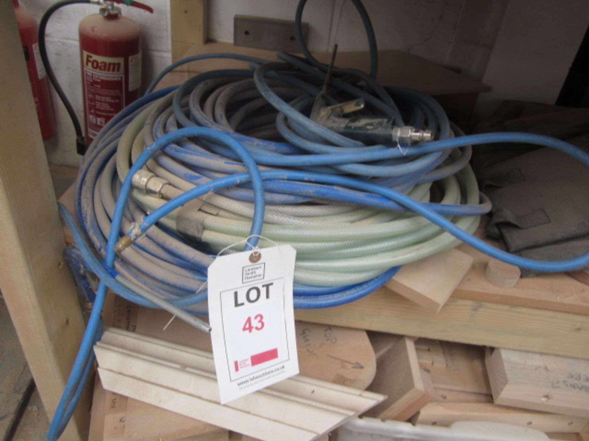 Quantity of assorted pneumatic air line hosing and 2 air blowers