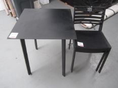 Black square table 600 x 600mm with 2 slatted back chairs