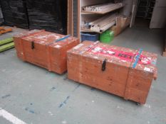 Two timber framed mobile transport crates, 1000 x 500 x 400mm