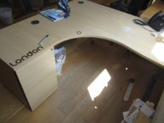 Two light wood L shaped office desks with built in 3 drawer pedestal