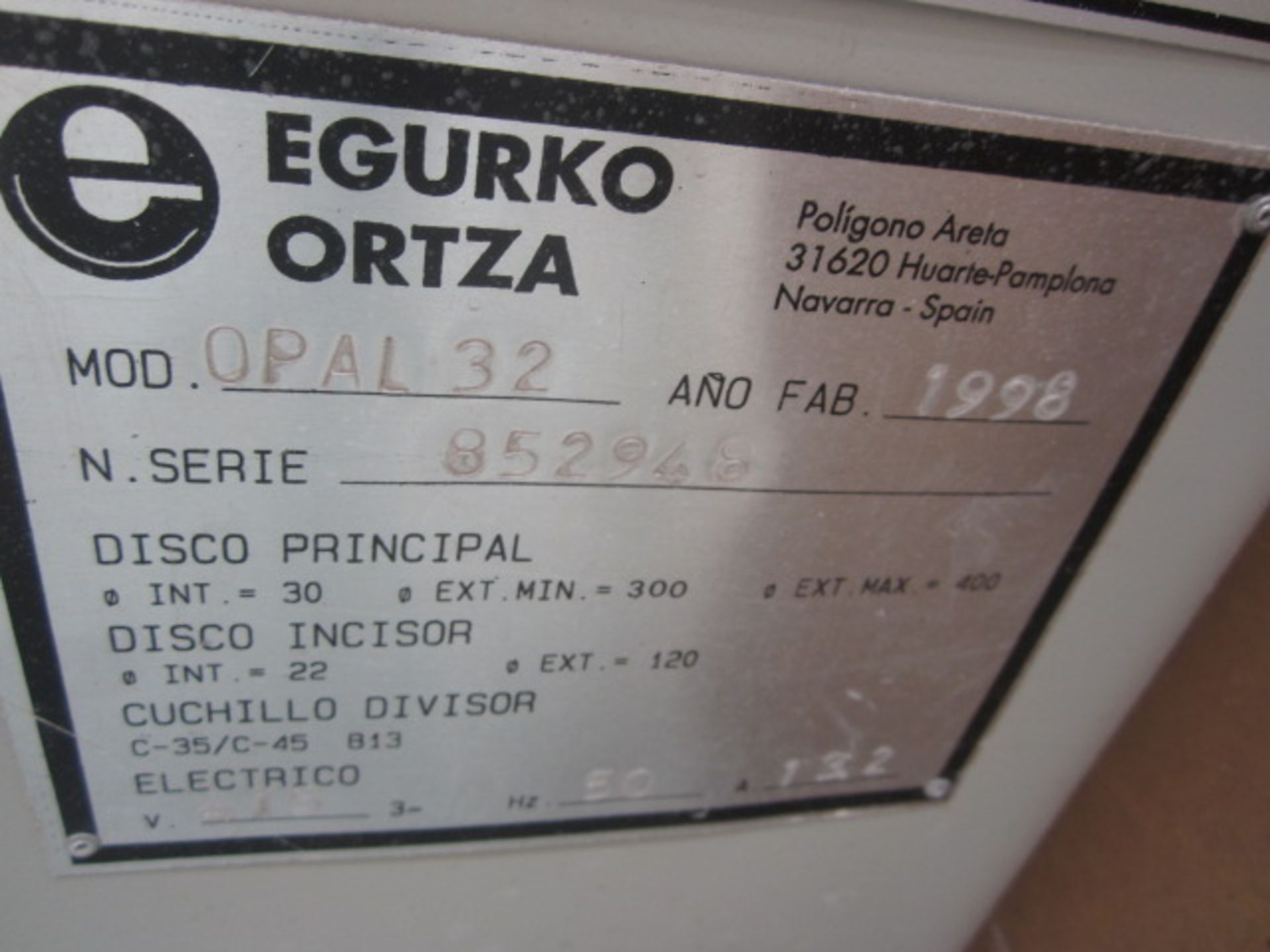 Egurko Ortza Opal 32 sliding table saw, serial no. 852948 (1998), 3200mm sliding table, 1850 - Image 4 of 9