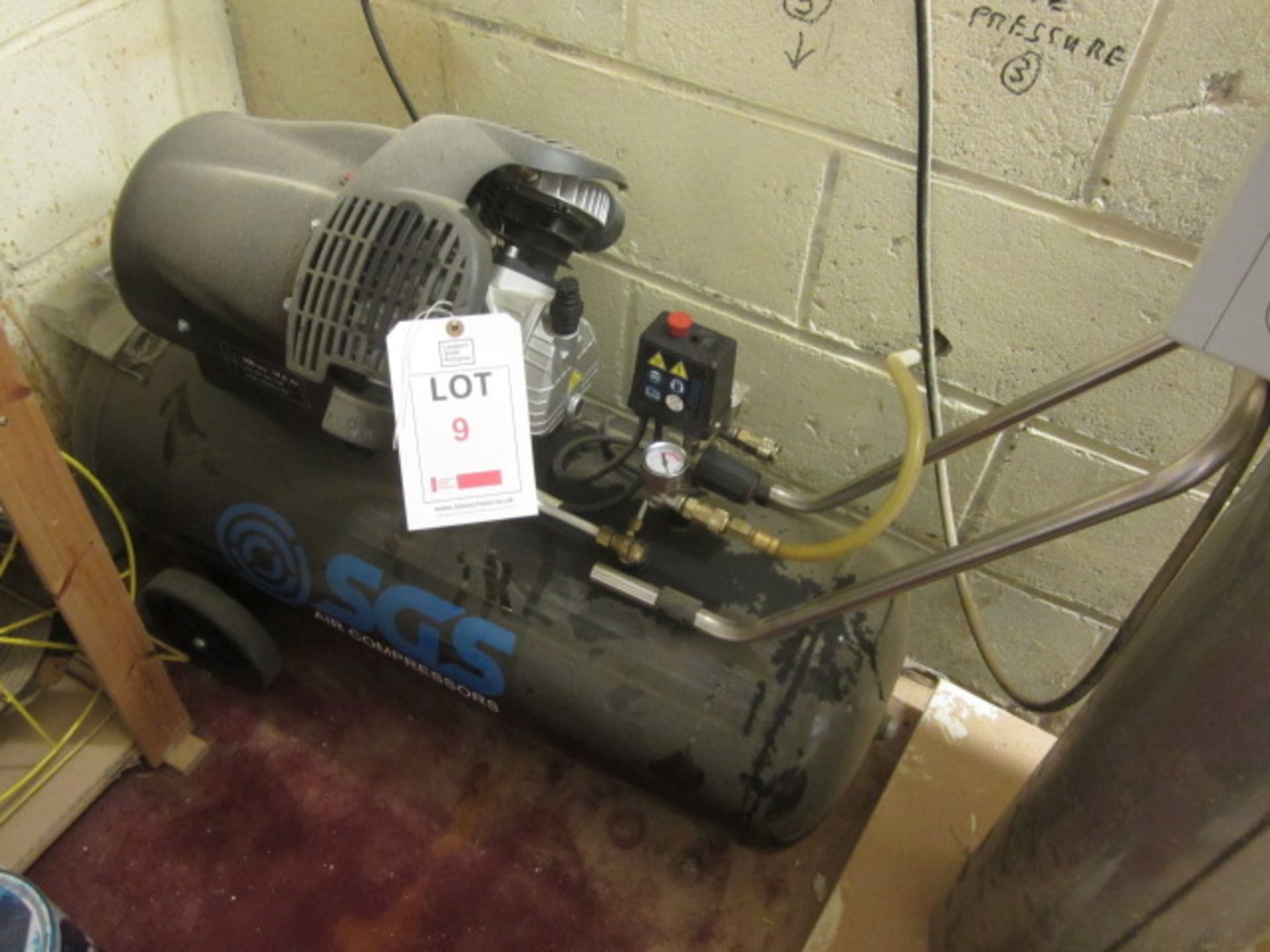 SGS SC100V mobile reciprocating air compressor, 100 litre, 3HP, 230v, 50Hz, 97db