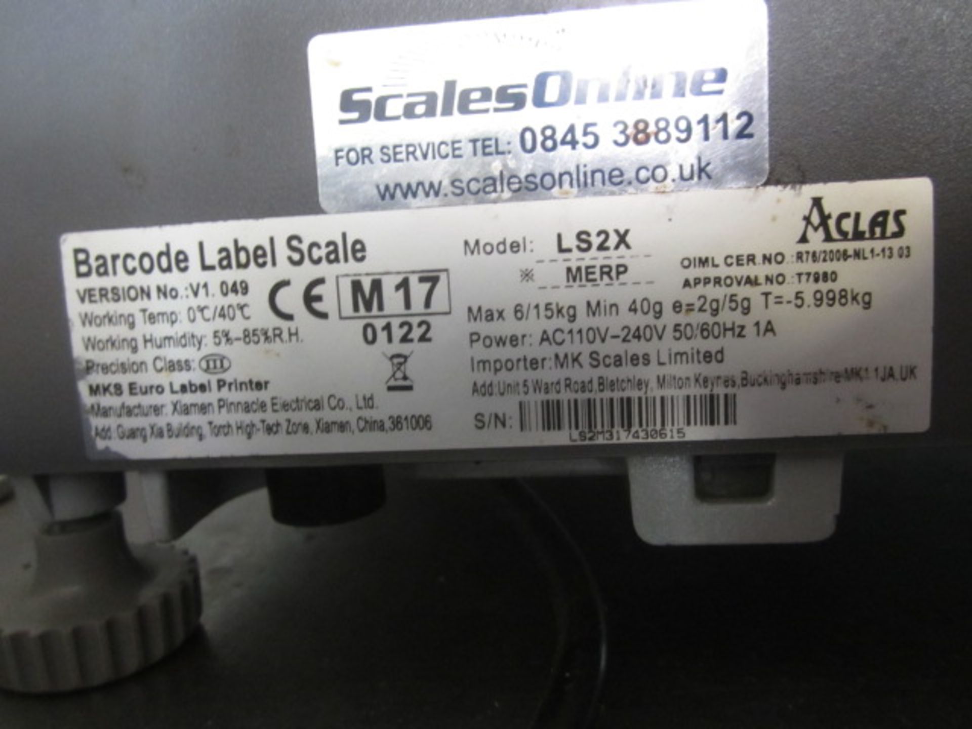 Aclas barcode label scales, model LS2X, max 6/15kg - min 40g - Image 4 of 4