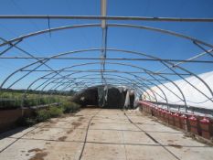 Galvanised poly tunnel frame, approx. 30m x 10m with pulley system feed stations - frame only.**A