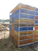 2 x Metal frame livestock modules with 12 x holding crates