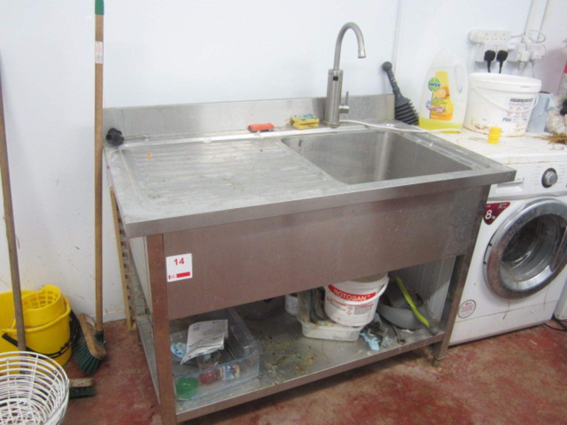 Stainless steel freestanding sink with undershelf, approx. size: 1200mm x 700mm - excluding tap