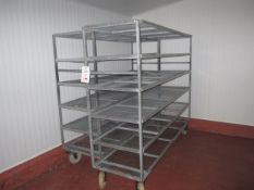 2 x galvanised mobile 5 shelf racks, 2.1m x 620mm x 1.7m