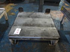 Three assorted metal fabrication work tables, approx. size two 1 x 1m, one 1280 x 900mm