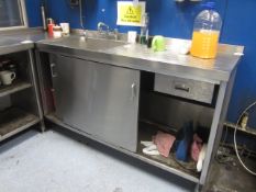 Stainless steel free standing deep bowl sink with under storage, 2.2m x 650mm x H 900mm